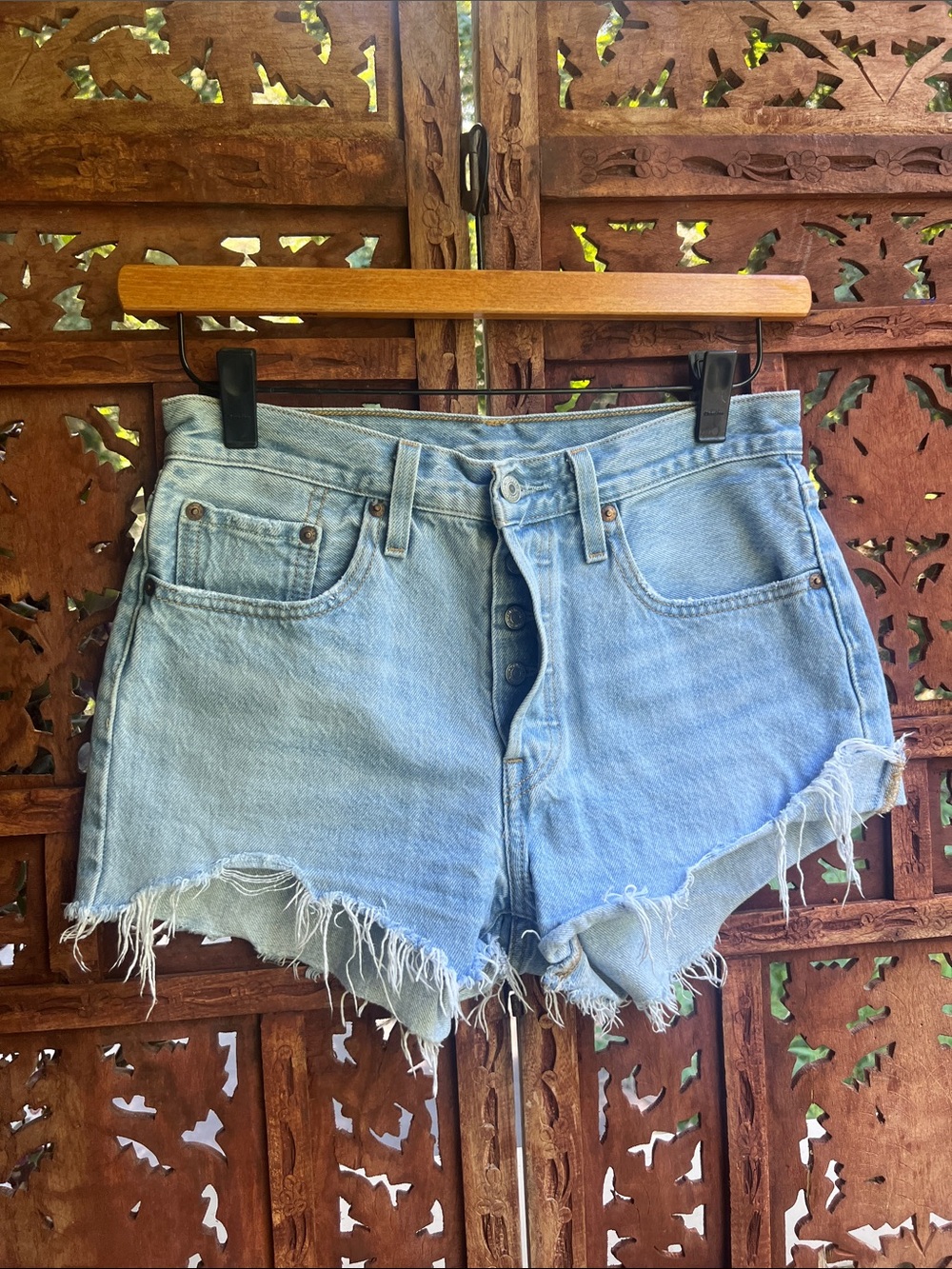 Levi's 501 Light Wash Distressed Denim Cutoff Shorts